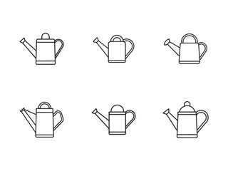 Watering Can Icon Set Outline Style for Gardening and Plant Care Flat Design Vector Illustration on White Background
