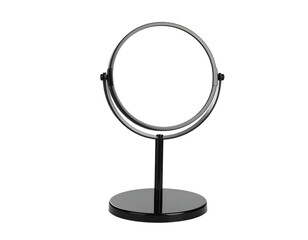 Fototapeta premium Round Mirror with Black Stand, Eye Level View, Isolated on Transparent Background