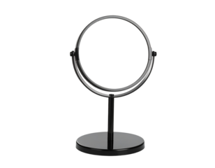 Round Mirror with Black Stand, Eye Level View, Isolated on Transparent Background
