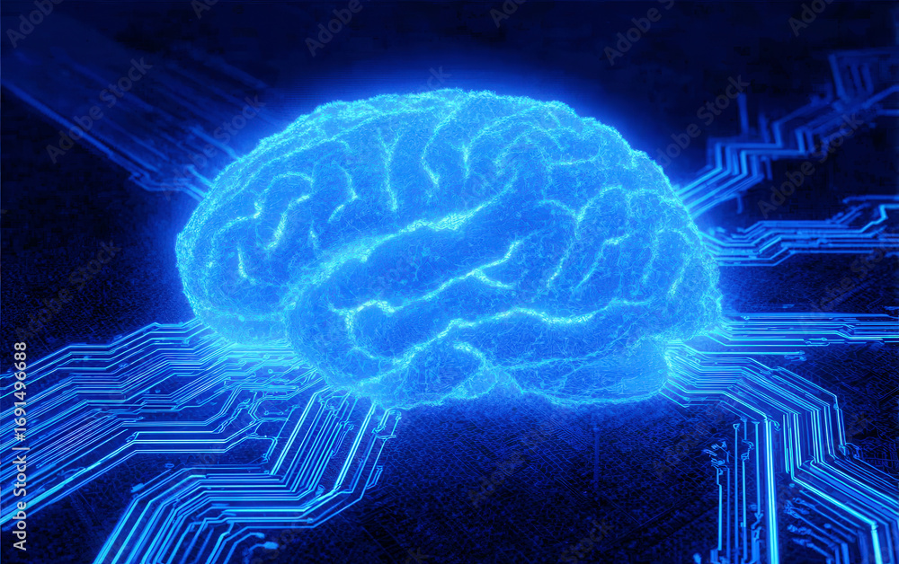 Poster digital brain with circuitry representing artificial intelligence concept