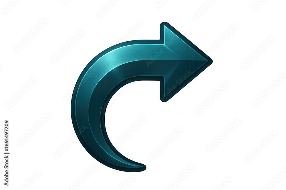 Poster sleek, metallic teal curved arrow points rightward, creating a dynamic visual cue against a transpar