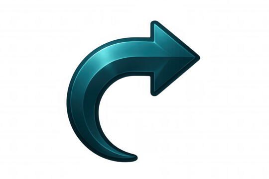 Sleek, metallic teal curved arrow points rightward, creating a dynamic visual cue against a transparent background