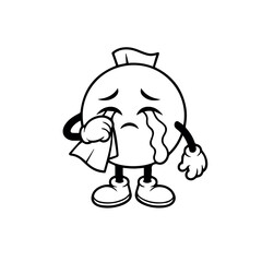 Cartoon crying emoji sad face vector illustration character graphic design emotion expression monochrome drawing 100