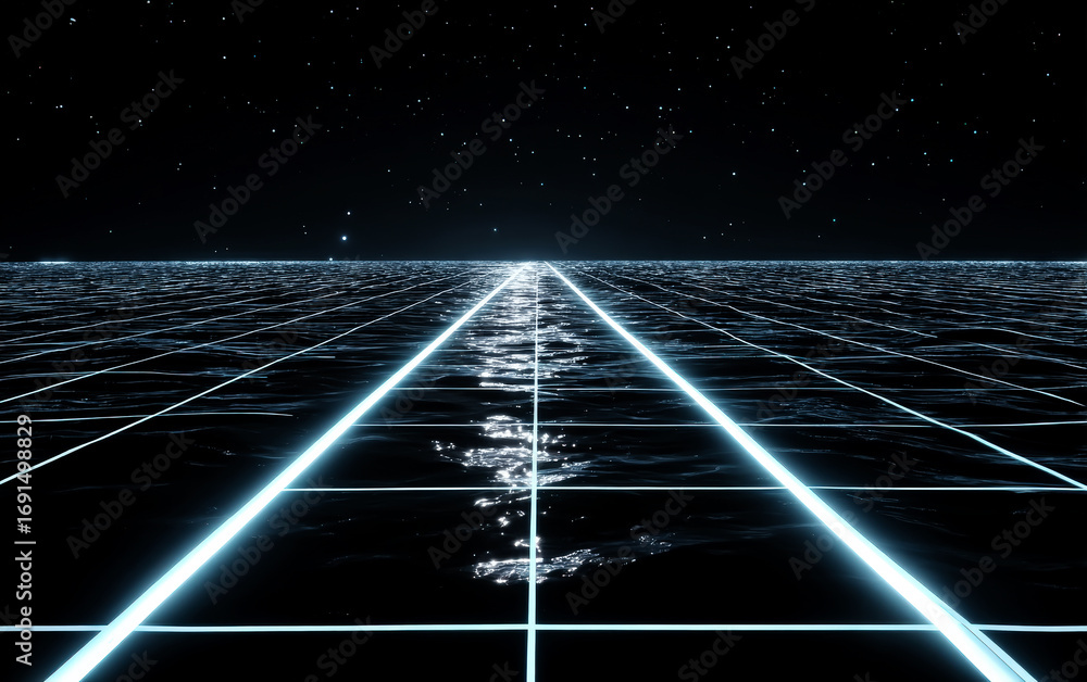 Aufkleber futuristic grid with glowing lines in a starry space background