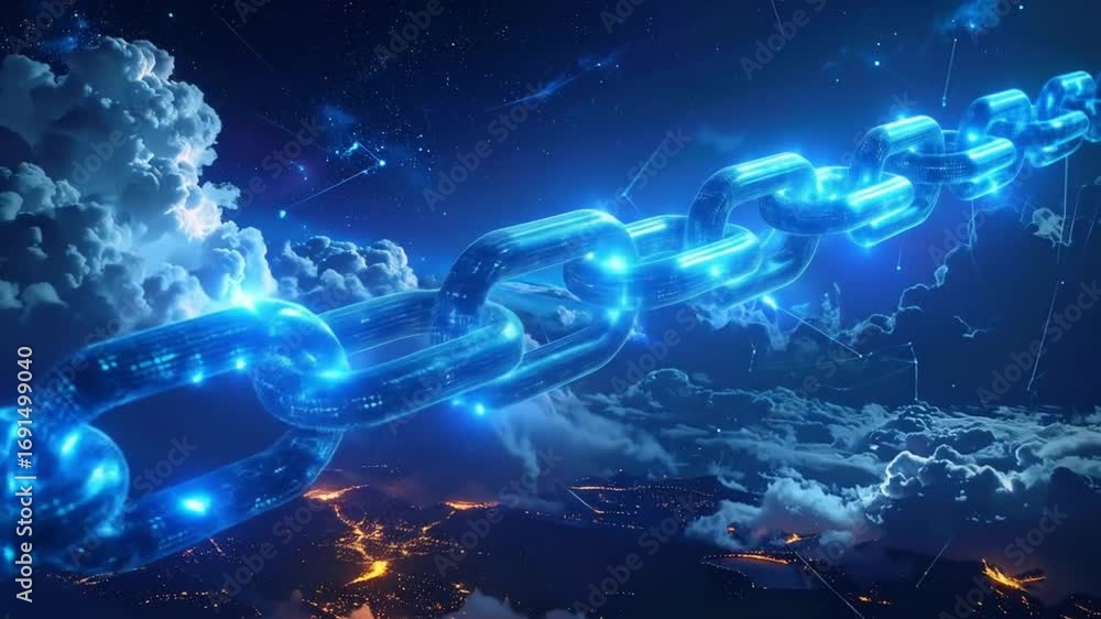 Poster digital blockchain visualization, concept of secure network and data protection worldwide