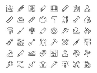 Work tools icon set. Vector line icons collection. Outline symbols. Modern design