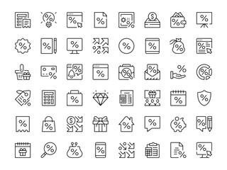 Discount icon set. Vector line icons collection. Outline symbols. Modern design