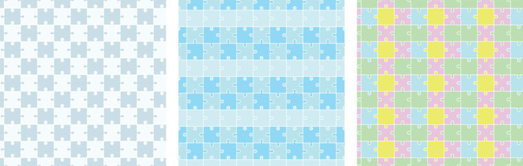 独立した色んなパズルのピースが組み合わさったジグソーパズルの背景セット