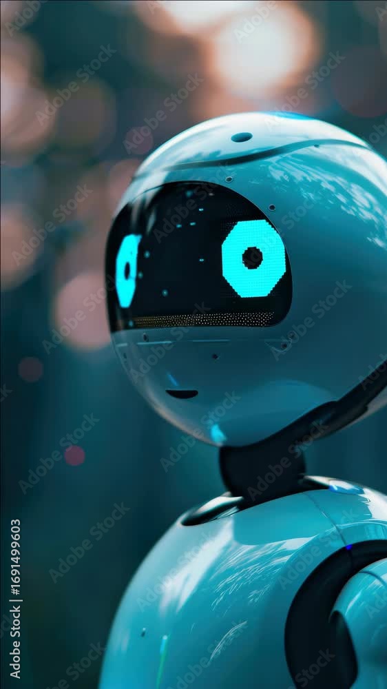 Aufkleber the image features a robotic toy with expressive eyes, showcasing advanced technology and design.