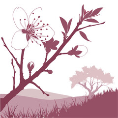 Fototapeta premium Pink Blossom Branch Detailed Illustration.