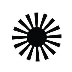 A black silhouette icon of a stylized sunburst with sixteen radiating triangular sunbeams.