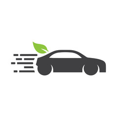 Flat eco car logo highlighting clean mobility and sustainable environment