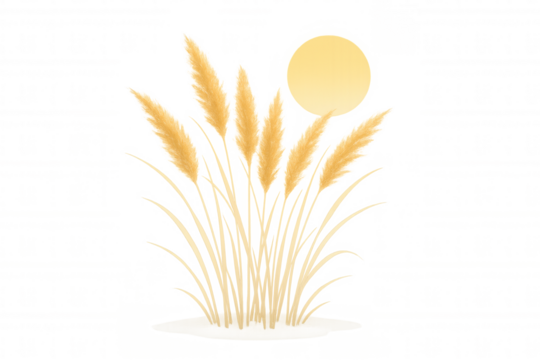 Moonlit wheat field waving softly, golden stalks illuminated by luminous full moon, transparent backdrop