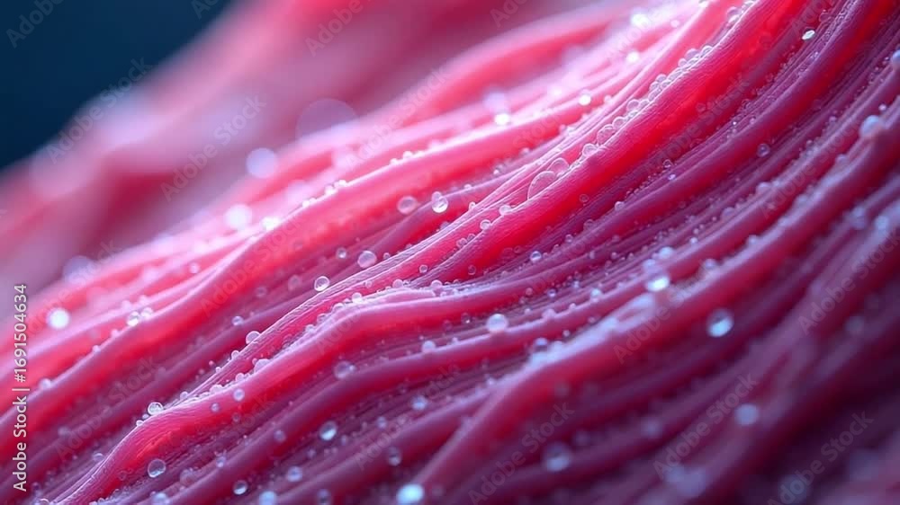 Poster abstract red fibers with water droplets creating a visually stunning and dynamic image