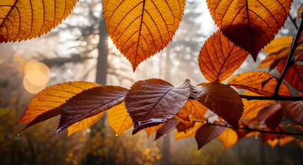 Fototapeta premium Golden Autumn Leaves on a Misty Morning