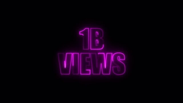 Neon sign displaying one billion views in bright purple against a black background for social media success