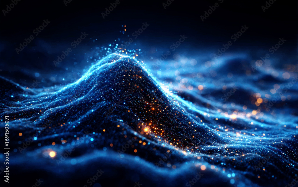 Aufkleber abstract digital wave with glowing particles representing technology and data