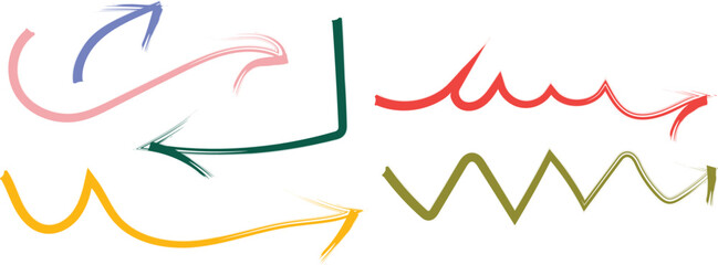 Assorted Hand- Drawn Brush Stroke Arrows and Wavy Lines in Pastel Colors brush strokes hand-drawn