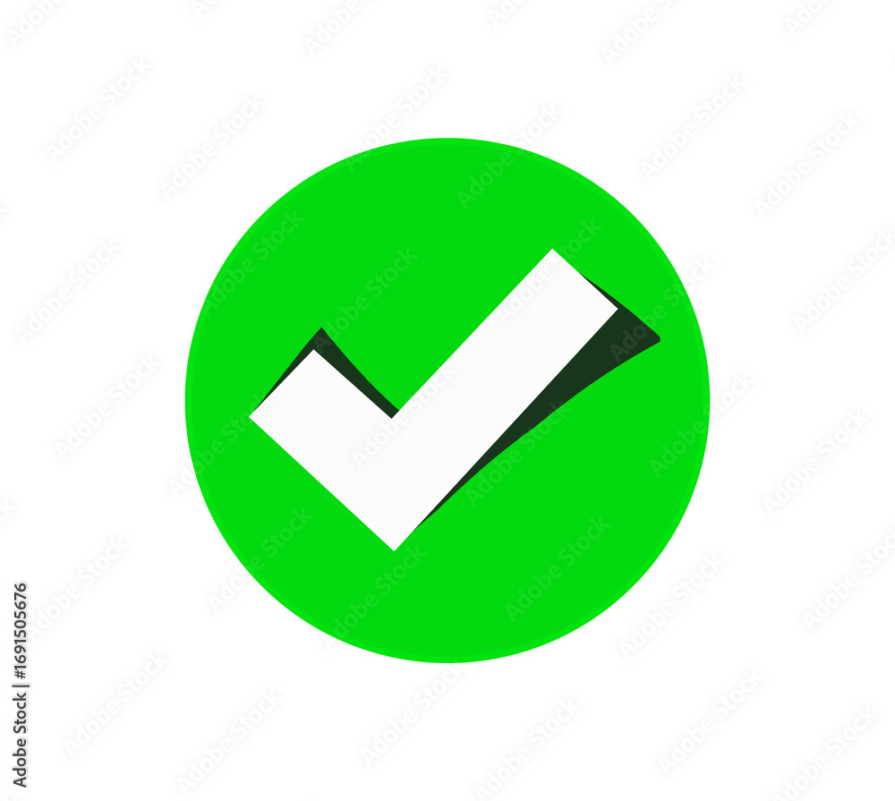 Poster simple green circle with checkmark indicates approval and positivity