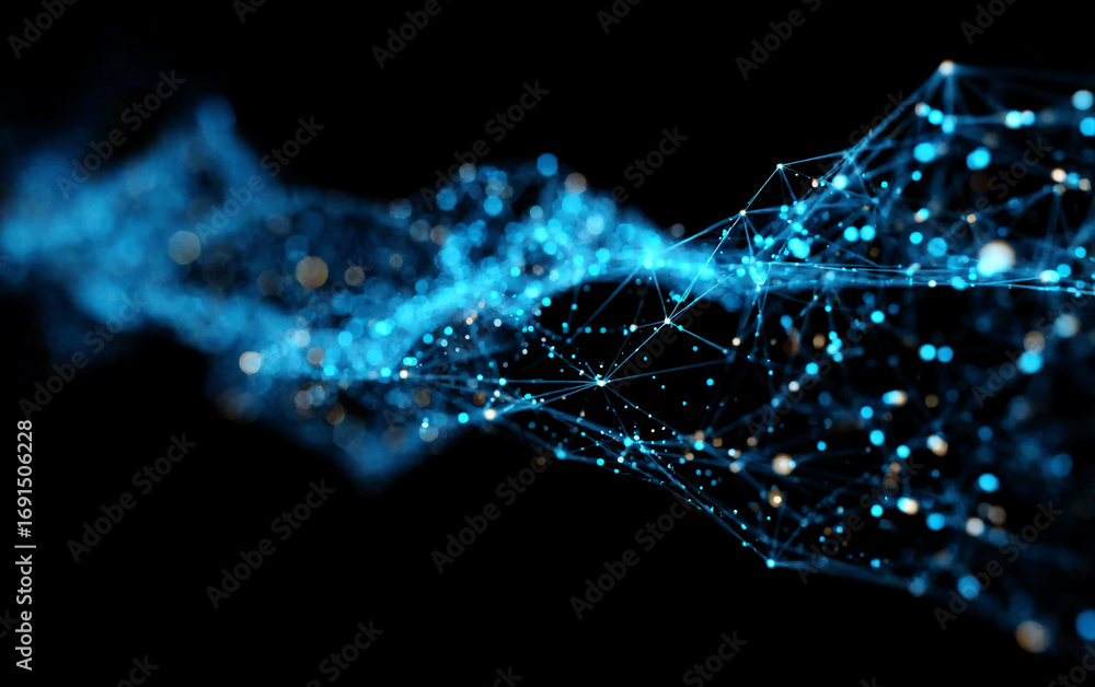 Poster abstract network connections with blue dots and lines