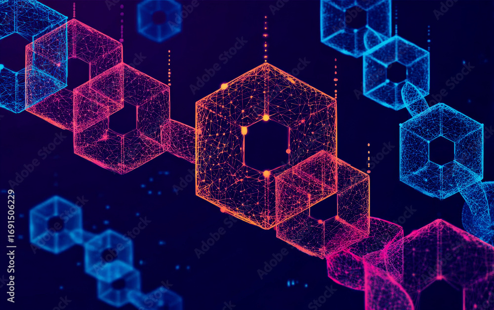 Aufkleber abstract hexagonal shapes with glowing particles in futuristic design
