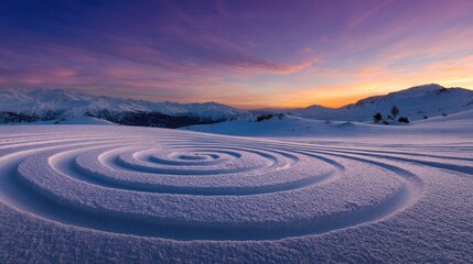 Snow covered mountain landscape at sunrise