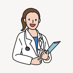 Fototapeta premium Happy female doctor with stethoscope medical report illustration