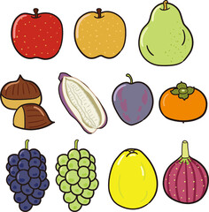 いろいろな秋のフルーツイラストセット