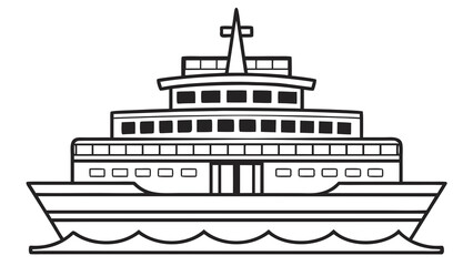 Obraz premium Flat Black and White Vector Sketch Sydney Ferry Boat Icon