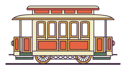 Flat Vector Illustration San Francisco Cable Car Beige Orange Yellow