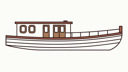 Flat Vector Illustration White Brown Canal Boat Amsterdam Style