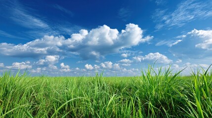 Green grass field under cloudy sky