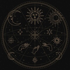 Celestial background, black and gold design