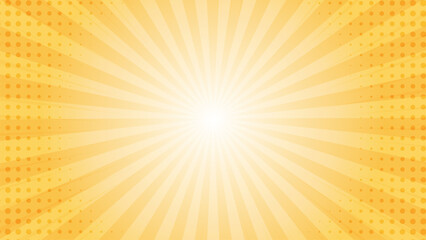 Obraz premium Comic rays background with halftone for summer backdrop. Comic yellow background. Comic book halftone background