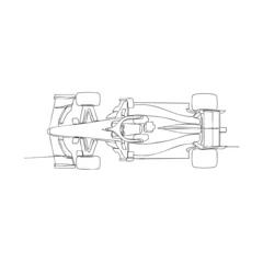 Selbstklebende Fototapeten F1 Sleek modern Formula 1 race car seen from above in a minimalist line art drawing.  © Vhya
