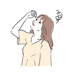 体調不良の若い女性　疲れ目、ドライアイ