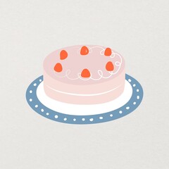 Cute strawberry cake, bakery illustration