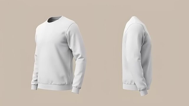 White sweatshirt displayed from multiple angles against a neutral background, showcasing design details
