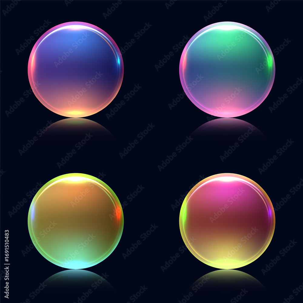 Poster abstract glossy sphere 3d with gradient iridescent highlights and reflection isolated on dark backgr