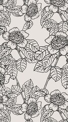 Floral mobile wallpaper, hand drawn line art design in black and white