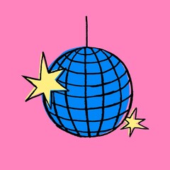 Disco ball doodle clipart, party decoration graphic