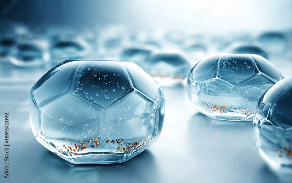 Aufkleber transparent spherical objects with small particles inside