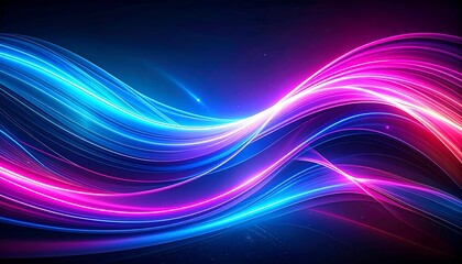 Dynamic abstract light trails in vibrant blue and pink neon hues, creating a futuristic and energetic flow across a dark background, perfect for technology and design concepts