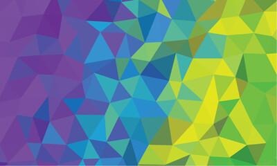 Geometric pattern shows vibrant purple, blue, green and yellow hues forming triangle shapes