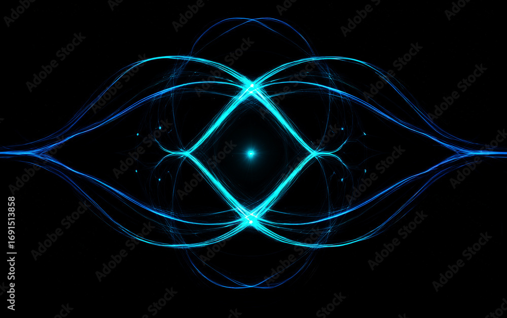 Aufkleber abstract blue light patterns with symmetrical design on black background