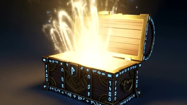 Opening Glowing Wooden Chest with Light Effects Sparkles