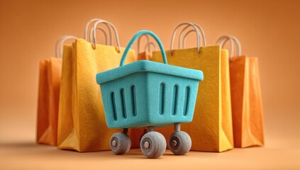 Fototapeta premium Shopping Spree with Bags and Basket