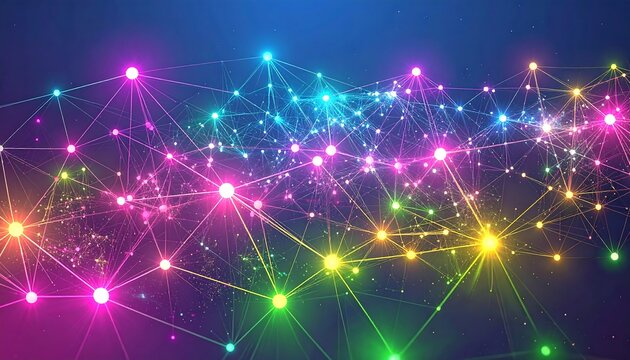 Abstract network of glowing points and lines.  Vibrant colors