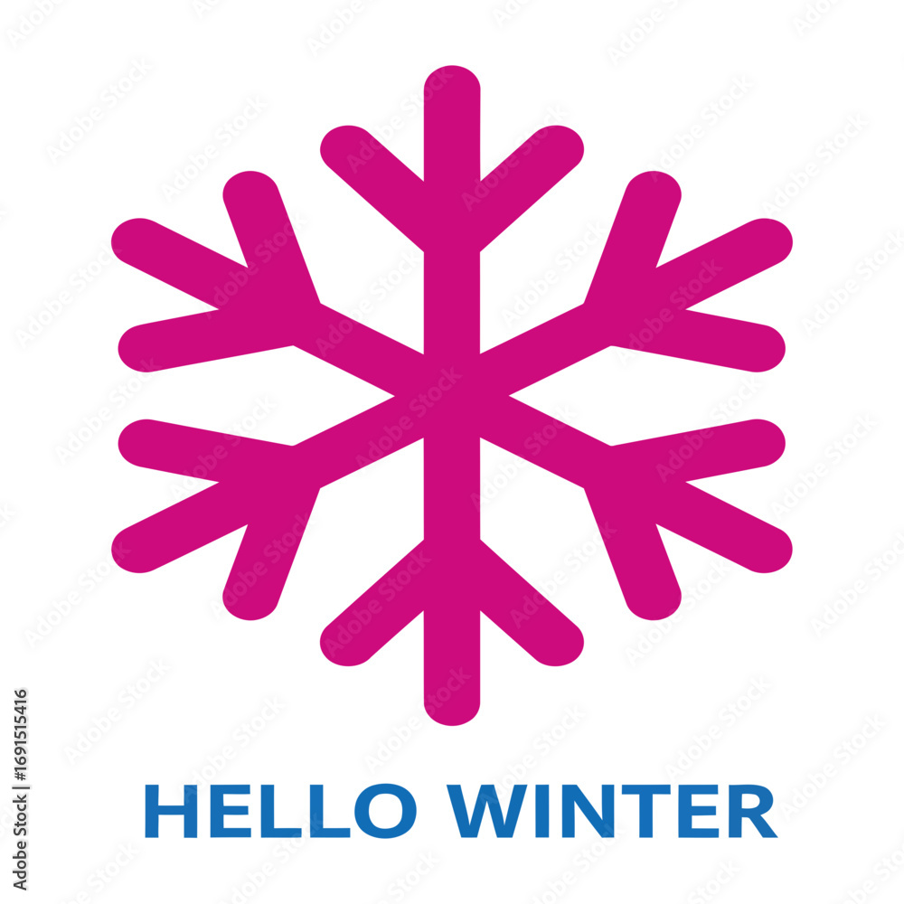 Poster pink snowflake and hello winter text isolated on transparent background