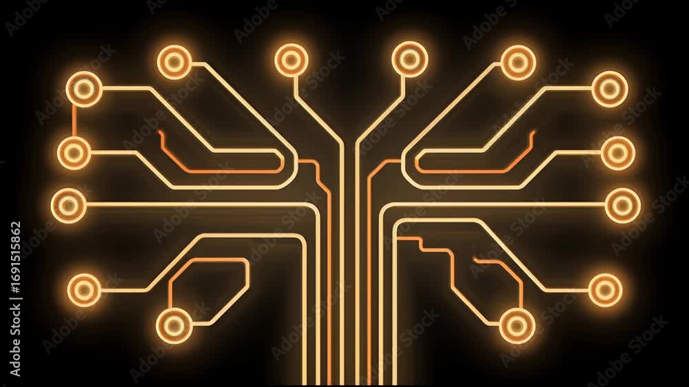 Poster innovative digital art showcasing a glowing circuit tree design on a dark background with intricate 